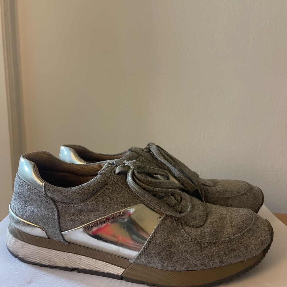 Michael Kors Gray and Silver Sneakers with Textured Fabric